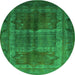 Round Oriental Green Industrial Rug, urb1573grn