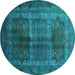 Round Machine Washable Oriental Turquoise Industrial Area Rugs, wshurb1573turq