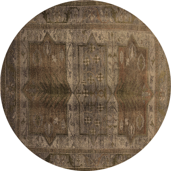 Round Oriental Brown Industrial Rug, urb1573brn