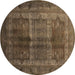 Round Oriental Brown Industrial Rug, urb1573brn