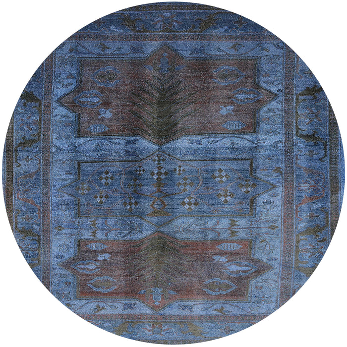 Round Mid-Century Modern Blue Moss Green Oriental Rug, urb1573