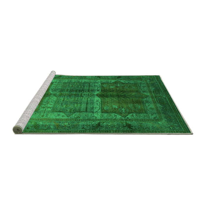 Sideview of Machine Washable Oriental Green Industrial Area Rugs, wshurb1573grn