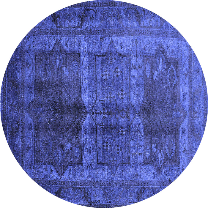 Round Machine Washable Oriental Blue Industrial Rug, wshurb1573blu