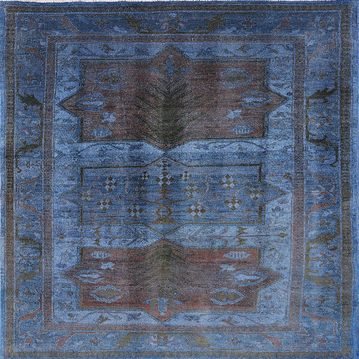 Square Mid-Century Modern Blue Moss Green Oriental Rug, urb1573