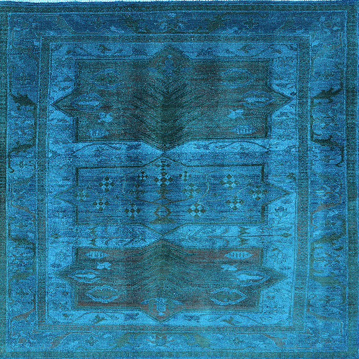 Square Machine Washable Oriental Light Blue Industrial Rug, wshurb1573lblu