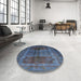 Round Mid-Century Modern Blue Moss Green Oriental Rug in a Office, urb1573