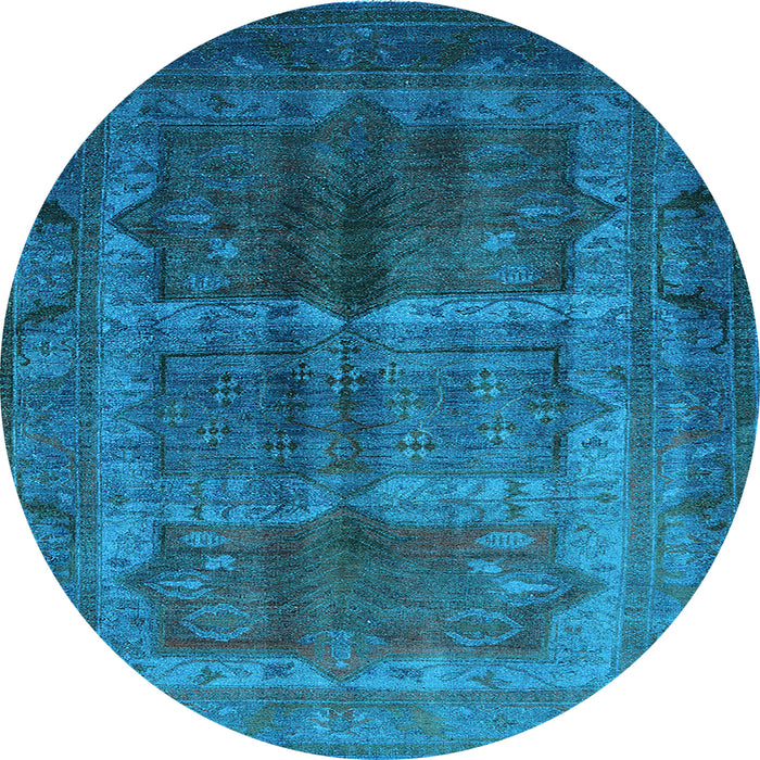 Round Machine Washable Oriental Light Blue Industrial Rug, wshurb1573lblu