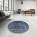 Round Machine Washable Industrial Modern Blue Moss Green Rug in a Office, wshurb1573