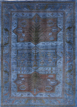 Mid-Century Modern Blue Moss Green Oriental Rug, urb1573