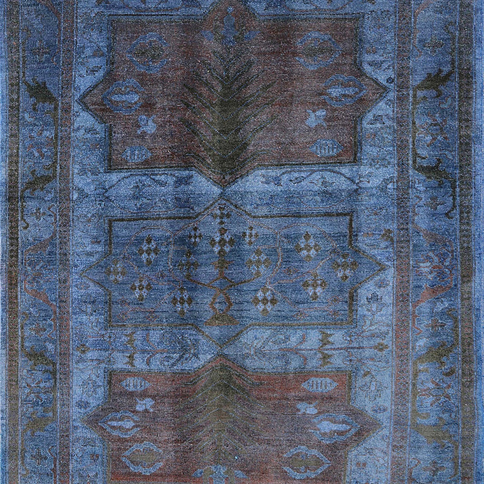 Mid-Century Modern Blue Moss Green Oriental Rug, urb1573