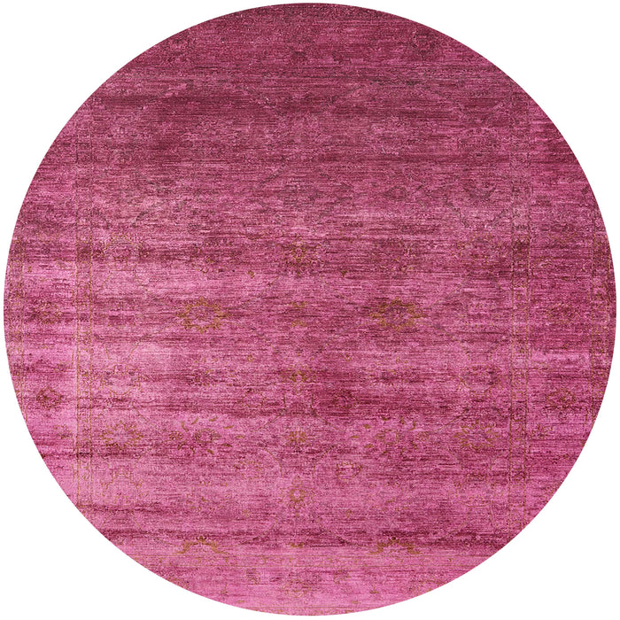 Round Mid-Century Modern Neon Hot Pink Oriental Rug, urb1574
