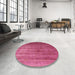 Round Mid-Century Modern Neon Hot Pink Oriental Rug in a Office, urb1574