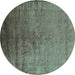 Round Machine Washable Oriental Turquoise Industrial Area Rugs, wshurb1575turq