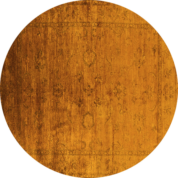 Round Machine Washable Oriental Yellow Industrial Rug, wshurb1575yw
