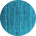 Round Oriental Turquoise Industrial Rug, urb1576turq