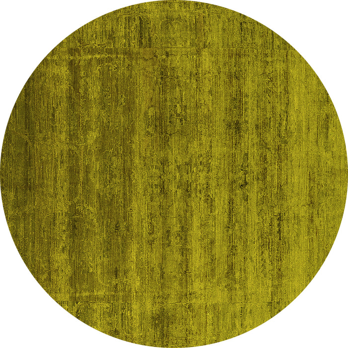 Round Machine Washable Oriental Yellow Industrial Rug, wshurb1576yw