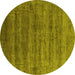 Round Machine Washable Oriental Yellow Industrial Rug, wshurb1576yw