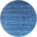 Round Machine Washable Industrial Modern Blue Rug, wshurb1576