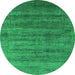 Round Machine Washable Oriental Green Industrial Area Rugs, wshurb1576grn