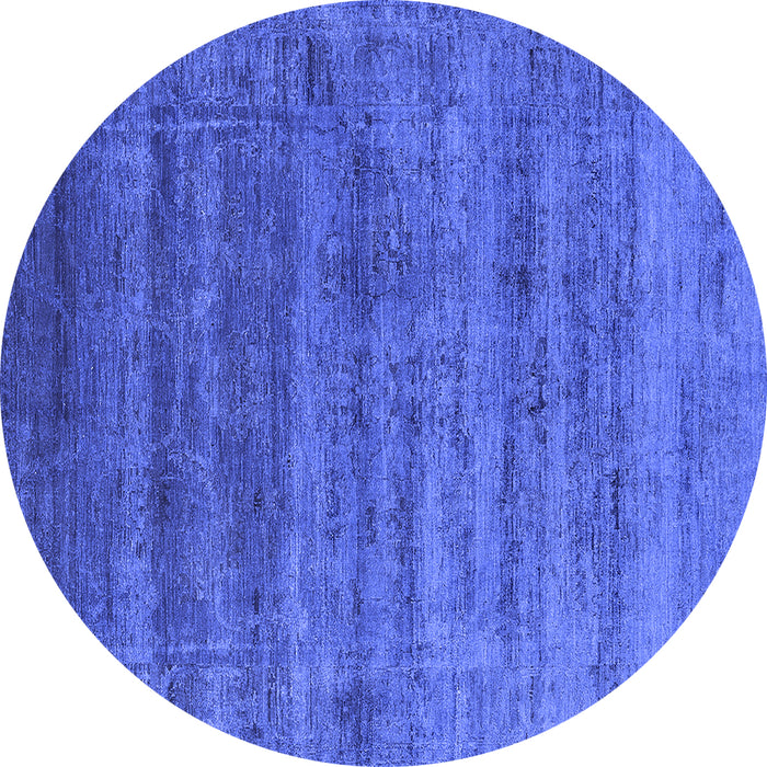 Round Machine Washable Oriental Blue Industrial Rug, wshurb1576blu