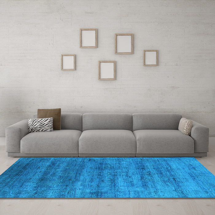 Machine Washable Oriental Light Blue Industrial Rug in a Living Room, wshurb1576lblu