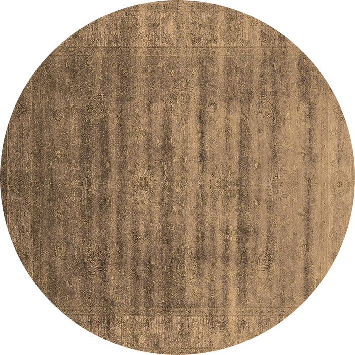 Round Machine Washable Oriental Brown Industrial Rug, wshurb1577brn