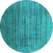 Round Machine Washable Oriental Turquoise Industrial Area Rugs, wshurb1577turq
