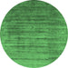 Round Machine Washable Oriental Emerald Green Industrial Area Rugs, wshurb1577emgrn
