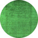 Round Machine Washable Oriental Green Industrial Area Rugs, wshurb1578grn