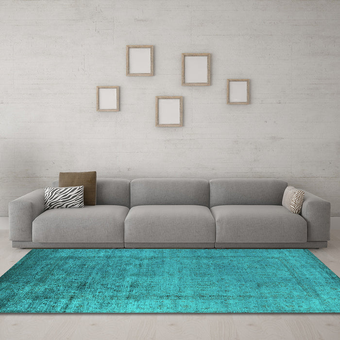 Machine Washable Oriental Turquoise Industrial Area Rugs in a Living Room,, wshurb1578turq