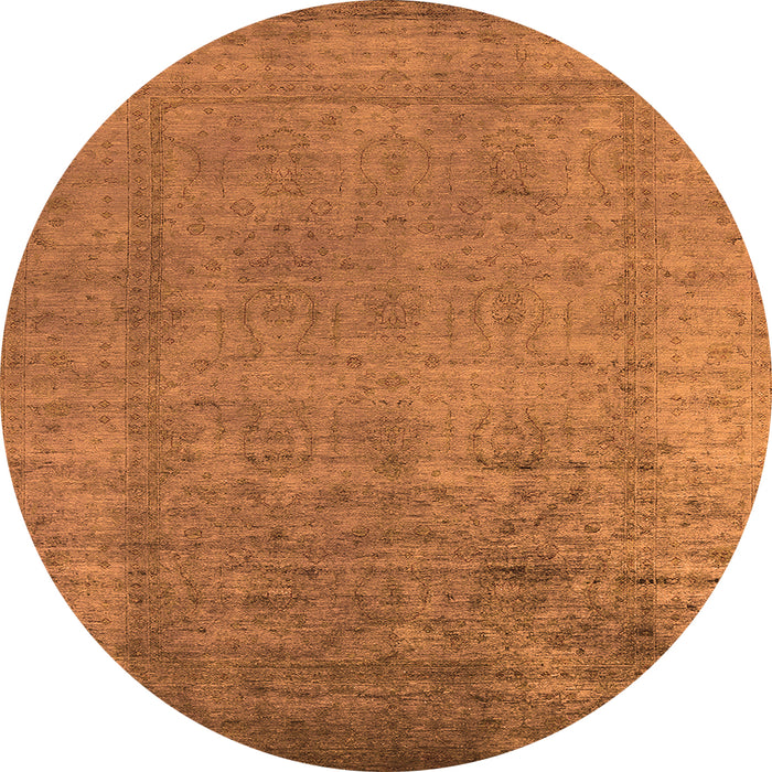 Round Machine Washable Oriental Orange Industrial Area Rugs, wshurb1578org