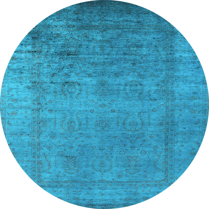 Round Machine Washable Oriental Light Blue Industrial Rug, wshurb1578lblu