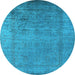 Round Machine Washable Oriental Light Blue Industrial Rug, wshurb1578lblu