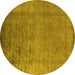 Round Machine Washable Oriental Yellow Industrial Rug, wshurb1578yw