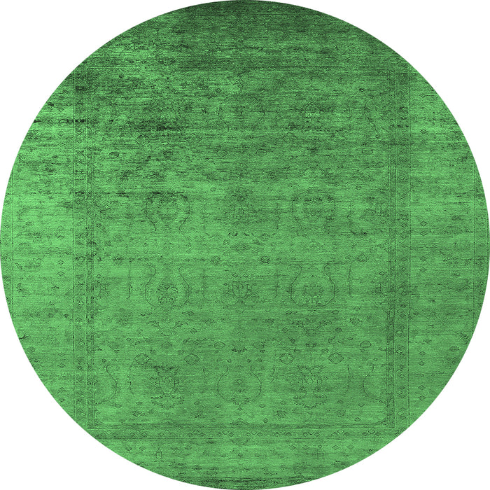 Round Machine Washable Oriental Emerald Green Industrial Area Rugs, wshurb1578emgrn