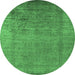 Round Machine Washable Oriental Emerald Green Industrial Area Rugs, wshurb1578emgrn