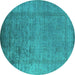 Round Machine Washable Oriental Turquoise Industrial Area Rugs, wshurb1578turq
