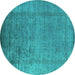 Round Oriental Turquoise Industrial Rug, urb1578turq