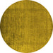 Round Oriental Yellow Industrial Rug, urb1578yw