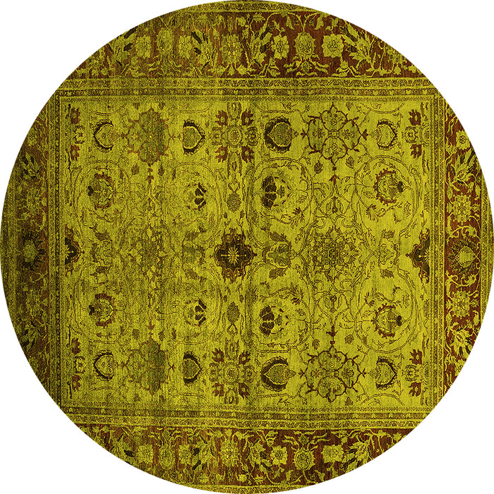 Round Oriental Yellow Industrial Rug, urb1579yw