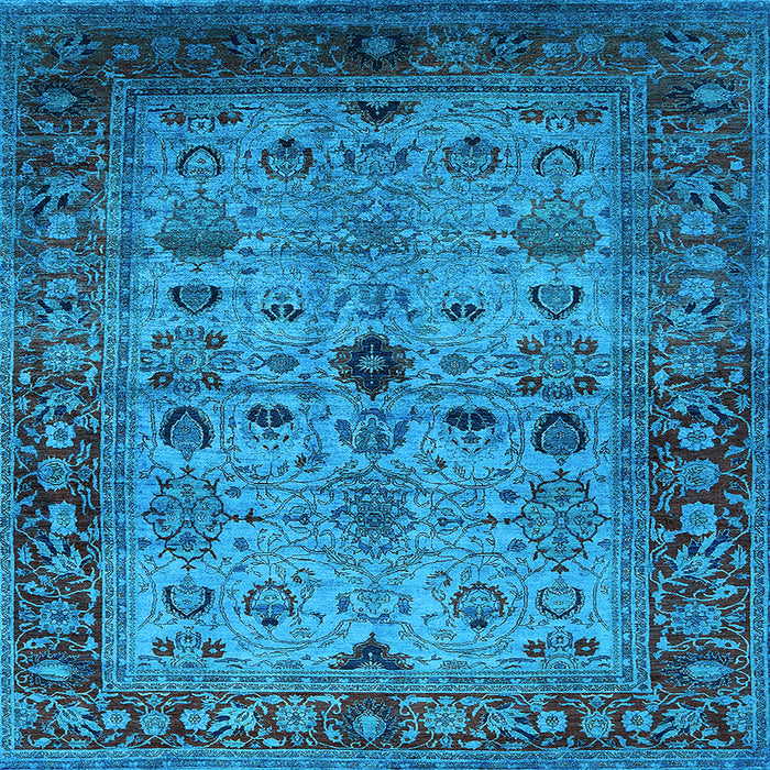 Square Machine Washable Oriental Light Blue Industrial Rug, wshurb1579lblu