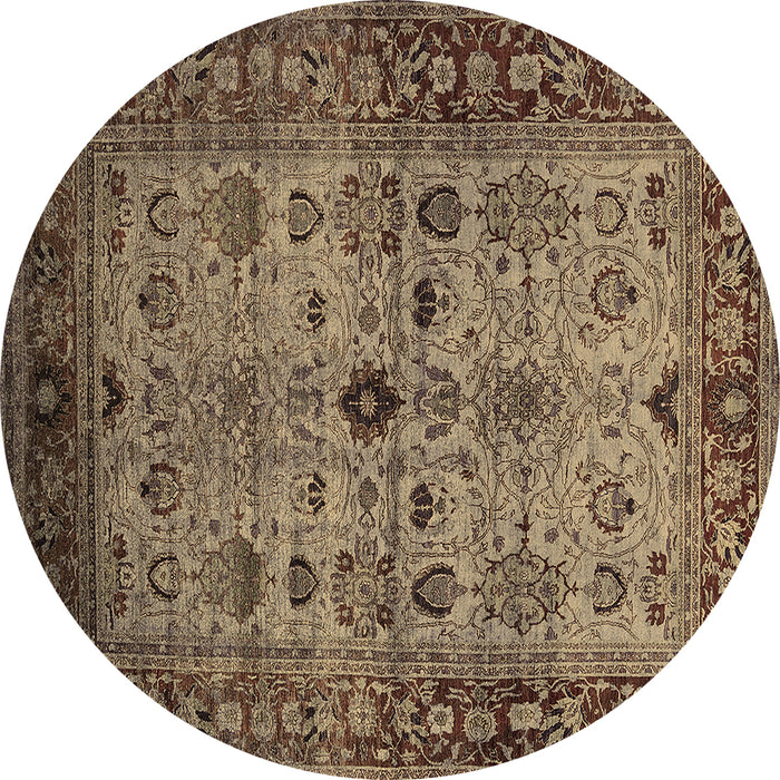 Round Machine Washable Oriental Brown Industrial Rug, wshurb1579brn