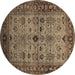 Round Machine Washable Oriental Brown Industrial Rug, wshurb1579brn