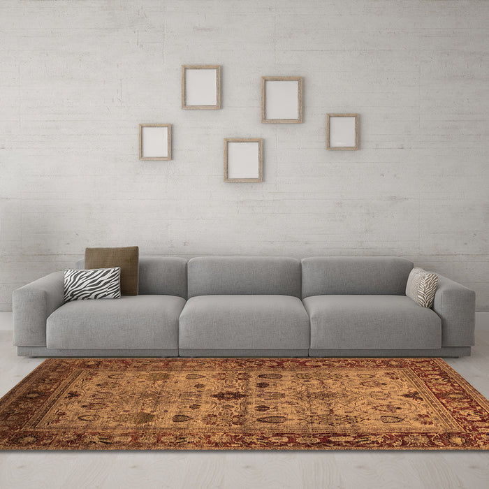 Machine Washable Oriental Orange Industrial Area Rugs in a Living Room, wshurb1579org