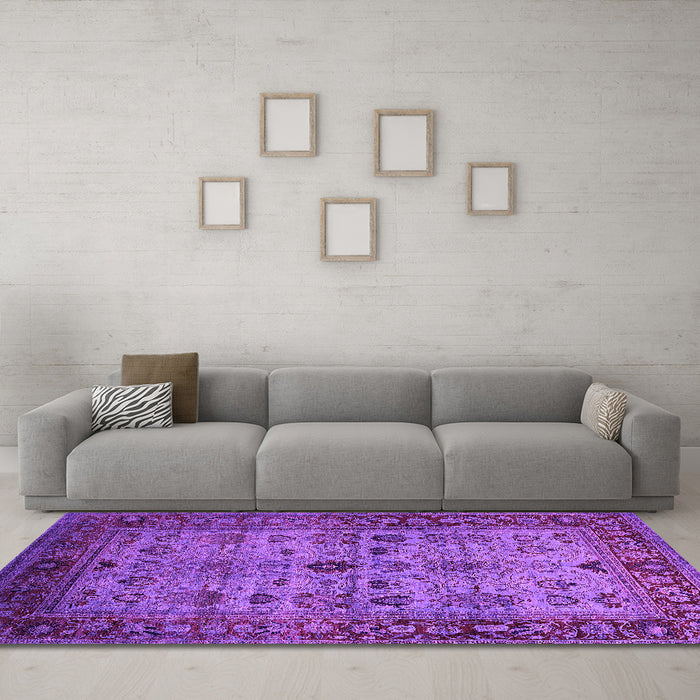 Machine Washable Oriental Pink Industrial Rug in a Living Room, wshurb1579pnk