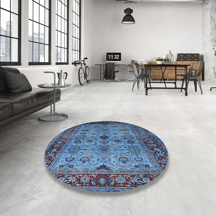 Round Mid-Century Modern Purple Oriental Rug in a Office, urb1579