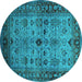 Round Machine Washable Oriental Turquoise Industrial Area Rugs, wshurb1579turq