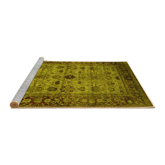 Sideview of Machine Washable Oriental Yellow Industrial Rug, wshurb1579yw