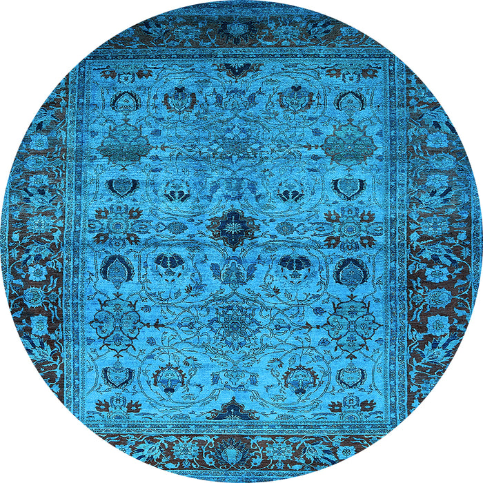Round Machine Washable Oriental Light Blue Industrial Rug, wshurb1579lblu