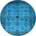 Round Machine Washable Oriental Light Blue Industrial Rug, wshurb1579lblu